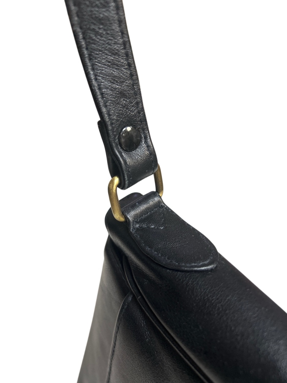 Etienne Aigner Black Leather Crossbody Flap Bag Vintage Gold Horseshoe Logo - Picture 7 of 11